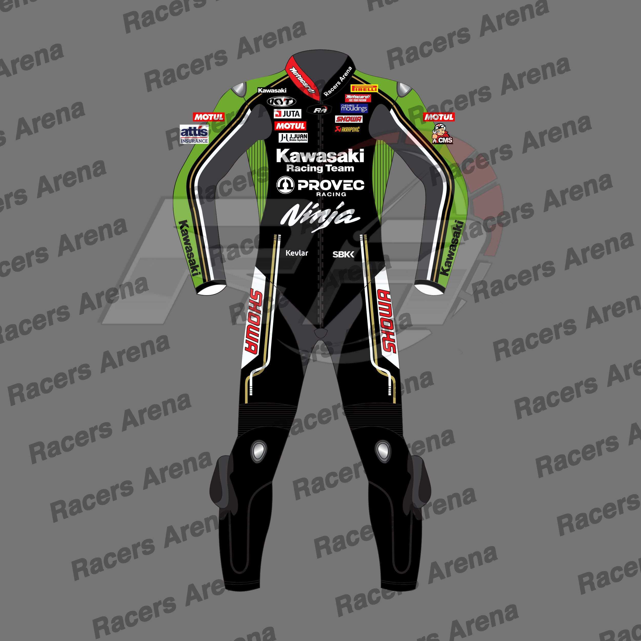 Alex Lowes Kawasaki Ninja WSBK 2024 Motorcycle Leather Race Suit Front
