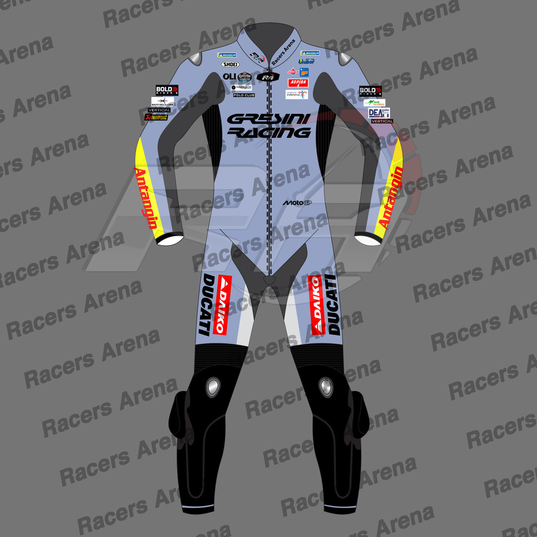 Alex Marquez MotoGP 2025 Gresini Ducati Motorcycle Leather Race Suit Front