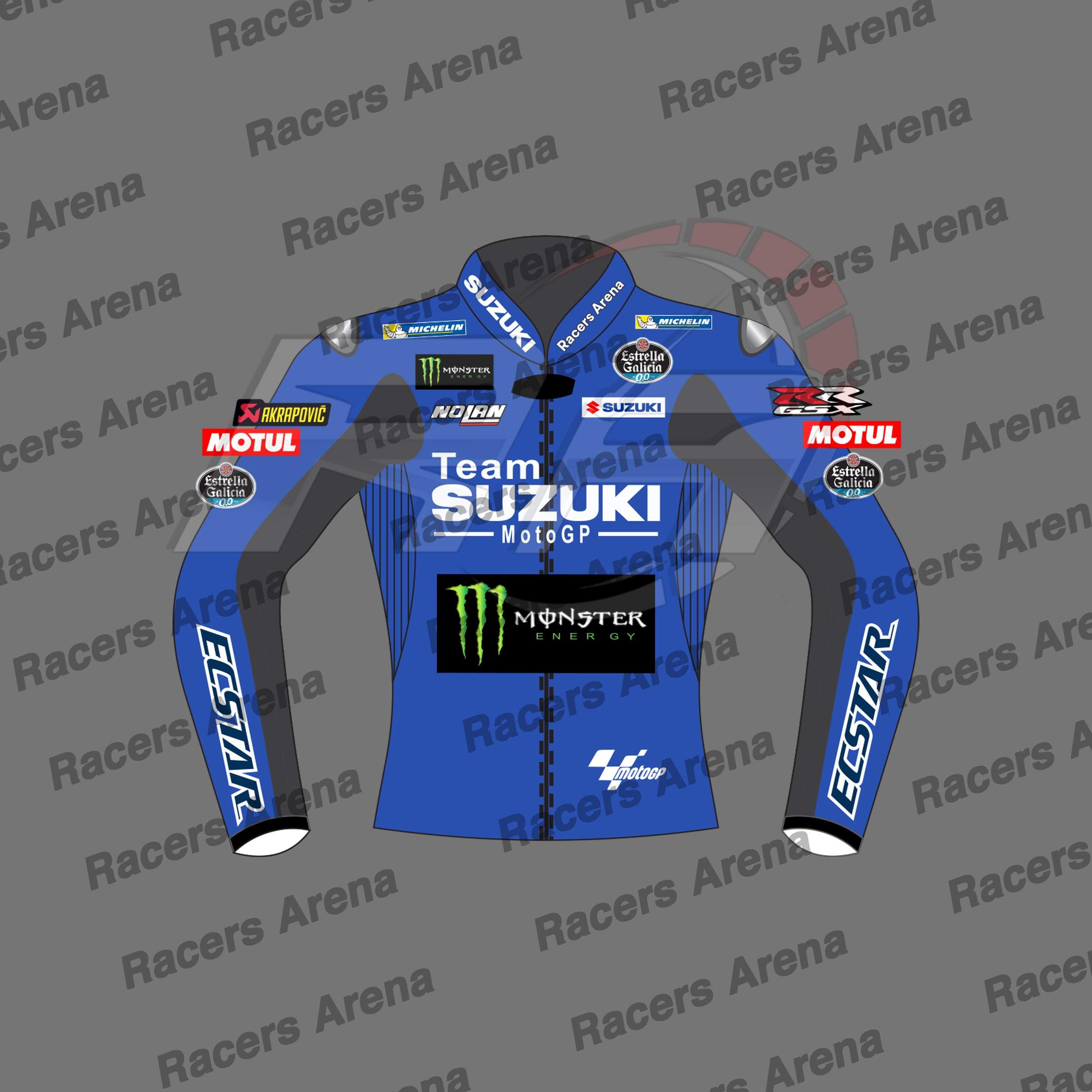 Alex Rins Team Suzuki MotoGP 2022 Motorcycle Leather Race Jacket Front