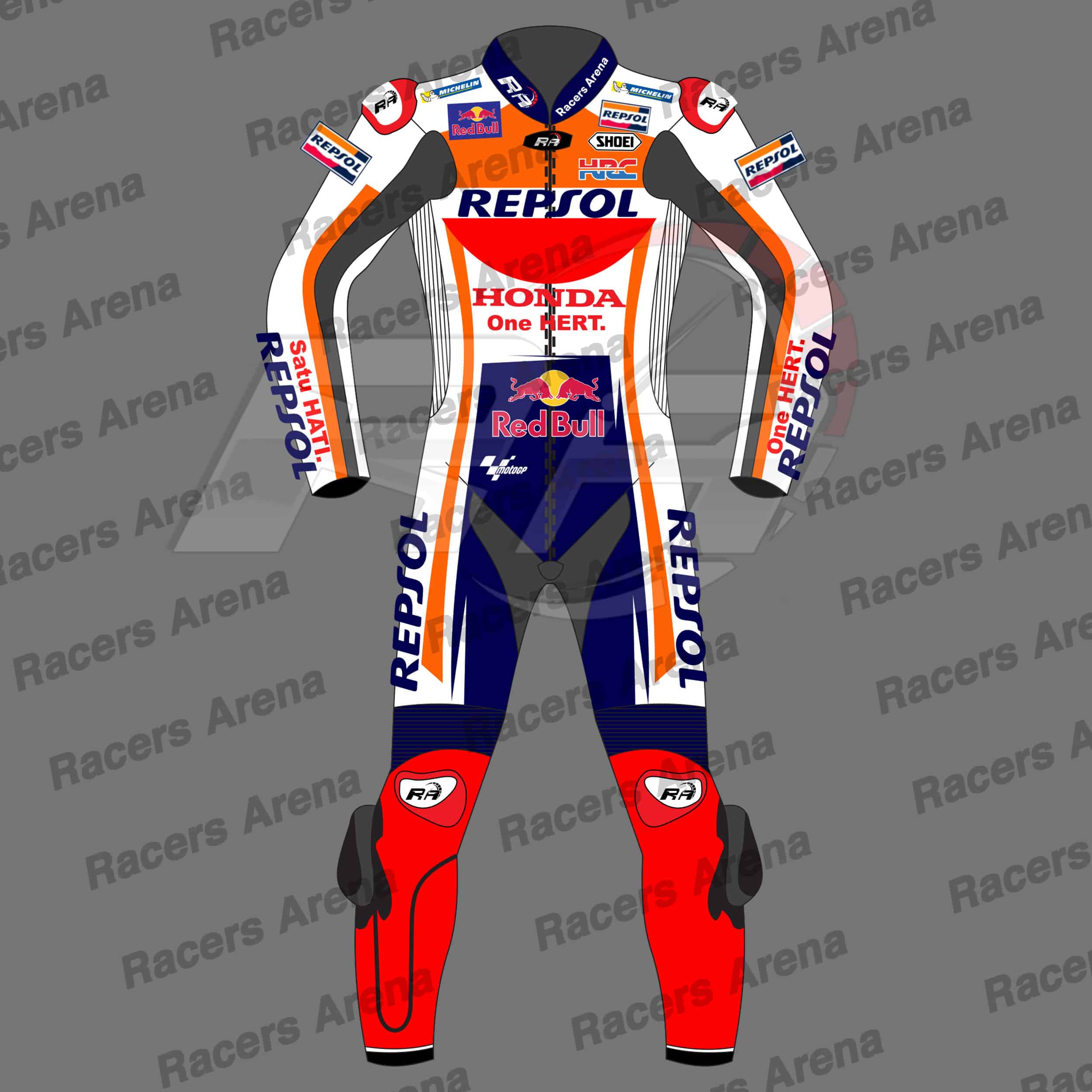 Marc Marquez Honda Repsol MotoGP 2022 Motorcycle Leather Race Suit Front