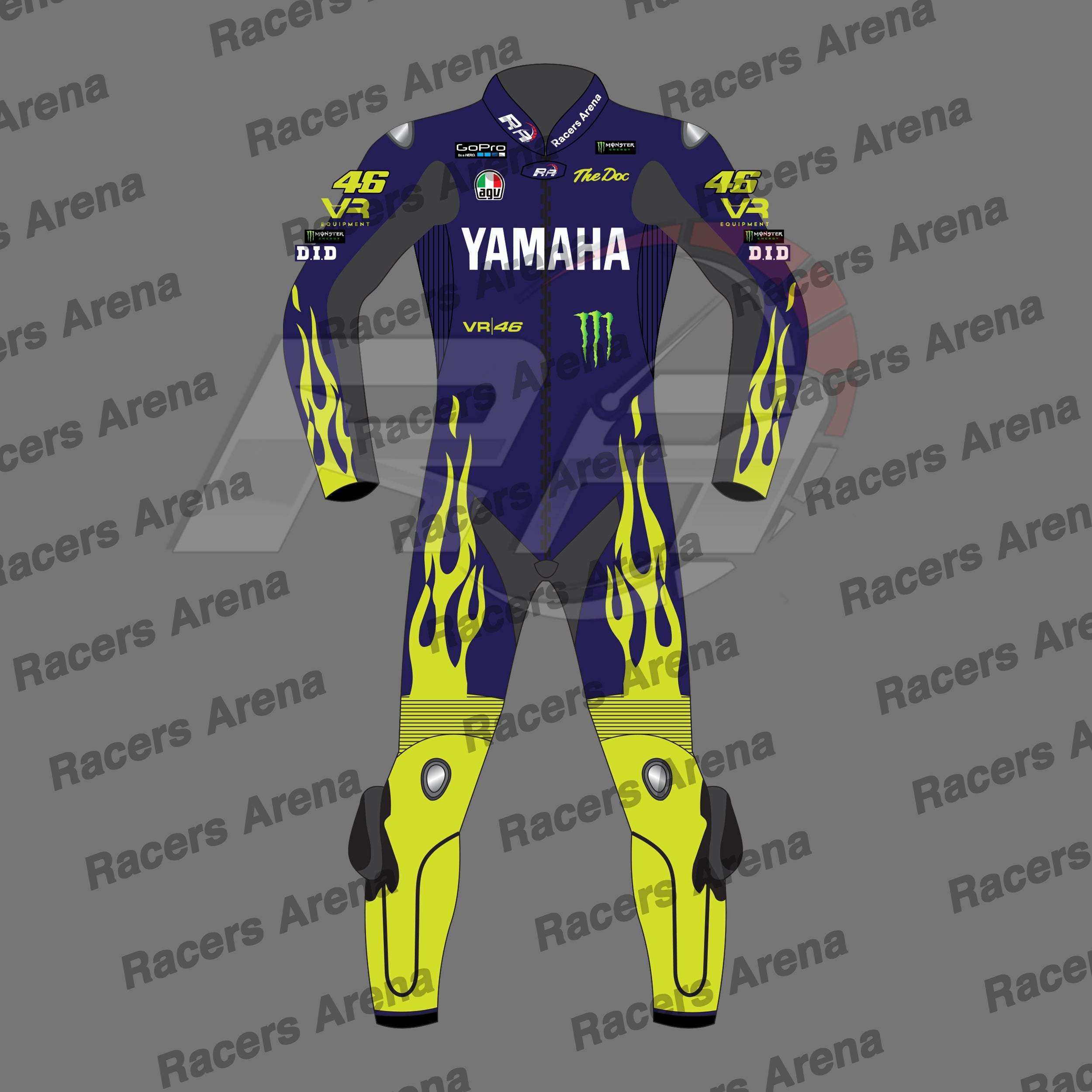 Valentino Rossi Blue Yamaha 2024 Motorcycle Leather Race Suit Front