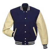 Veste Letterman bleu marine avec manches en cuir naturel