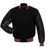 Veste Letterman noire et rouge/blanche avec manches en cuir noir