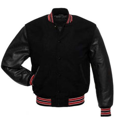 Veste Letterman noire et rouge/blanche avec manches en cuir noir