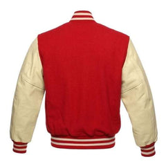 Veste Letterman rouge avec manches en cuir naturel