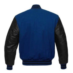 Veste Letterman bleu roi avec manches en cuir noir