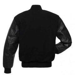 Veste Letterman noire unie avec manches en cuir