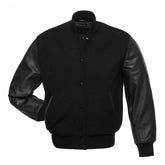 Veste Letterman noire unie avec manches en cuir