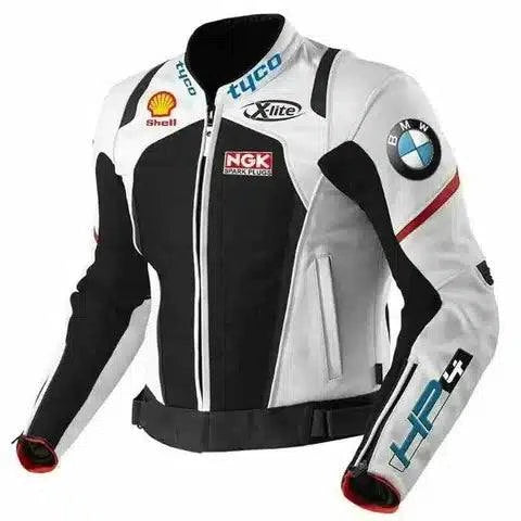 BMW Tyco Motorcycle Black Leather Racing Jacket Front