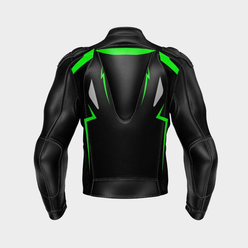 Black and Green Motorcycle Leather Racing Jacket Back