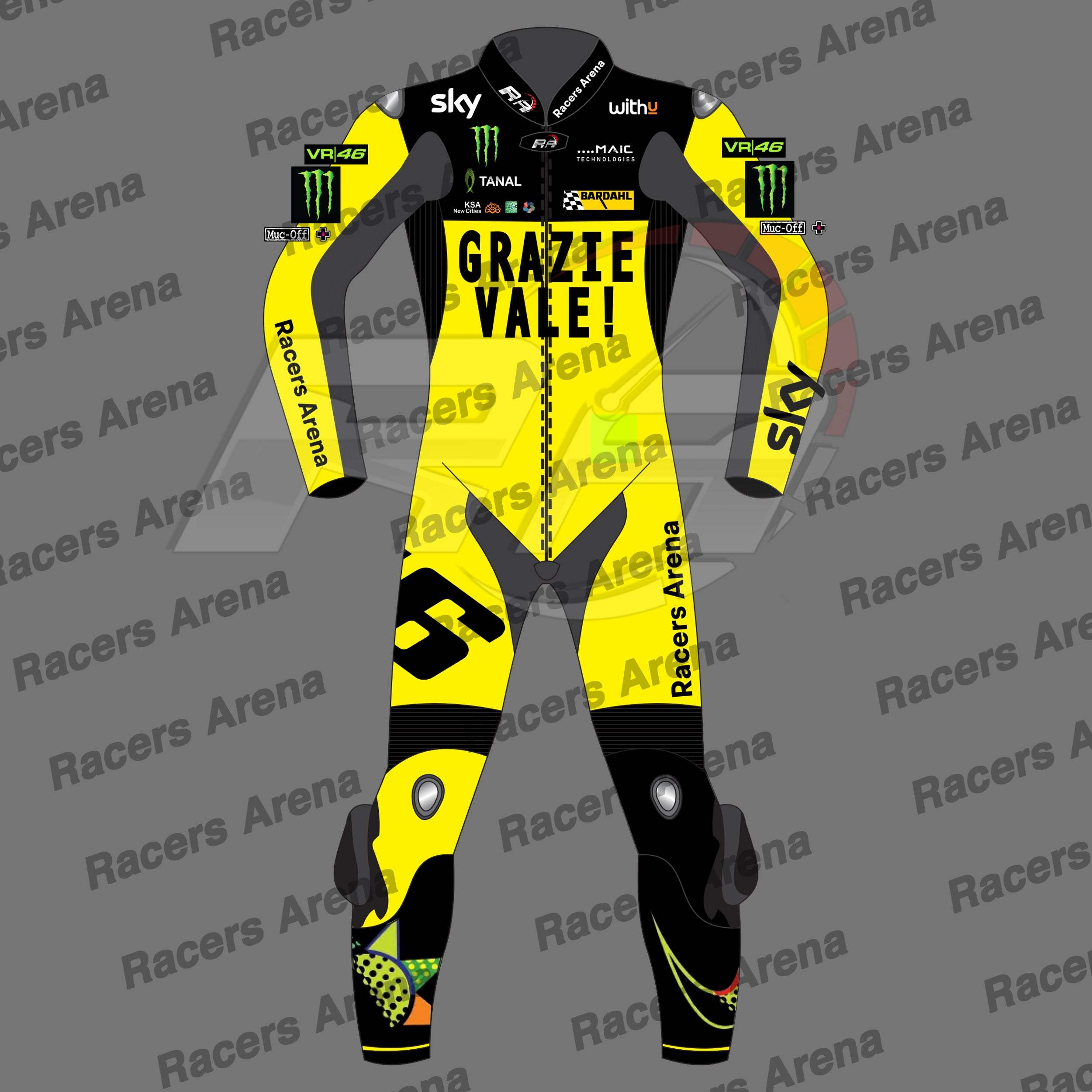 Buy-Grazie Vale VR46 Sky Motorcycle Race Leather Suit Front