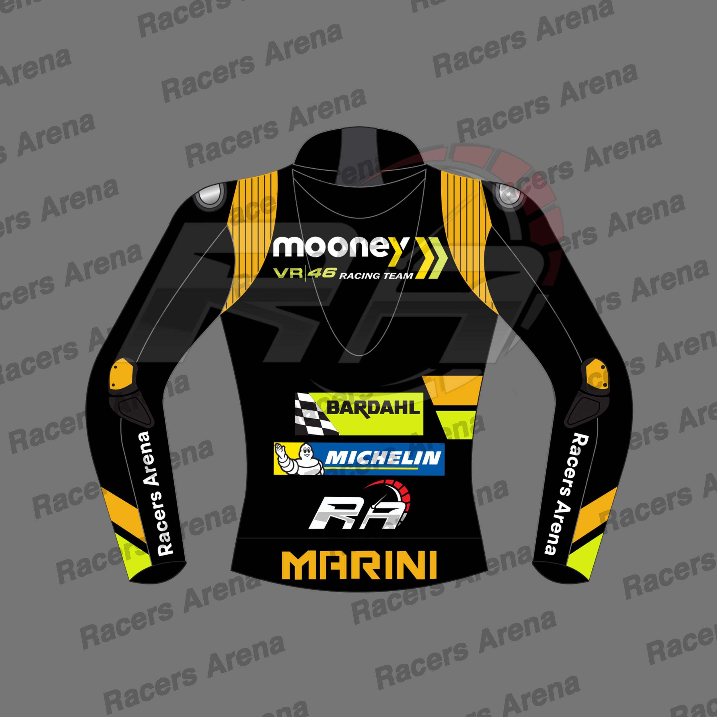 Luca Marini Mooney VR46 MotoGP 2023 Motorcyle Leather Race Jacket Back