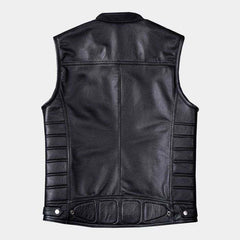 Black Leather Motorcycle Vest Back