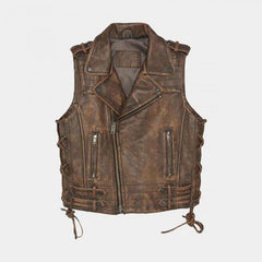 Brown Leather Motorcycle Vest Front