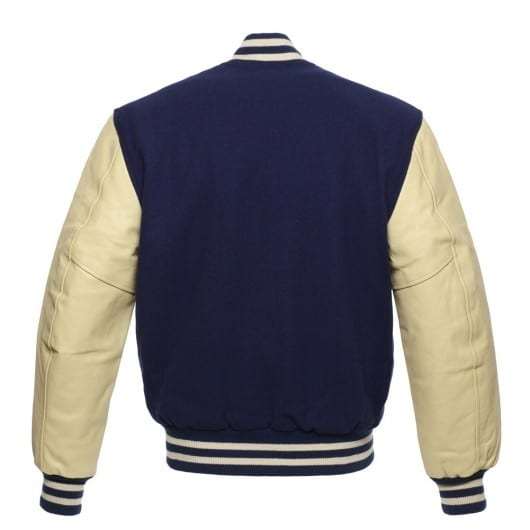 Veste Letterman bleu marine avec manches en cuir naturel 