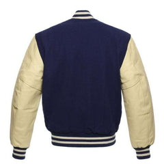 Veste Letterman bleu marine avec manches en cuir naturel 