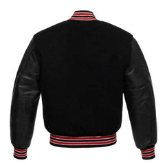 Veste Letterman noire et rouge/blanche avec manches en cuir noir 