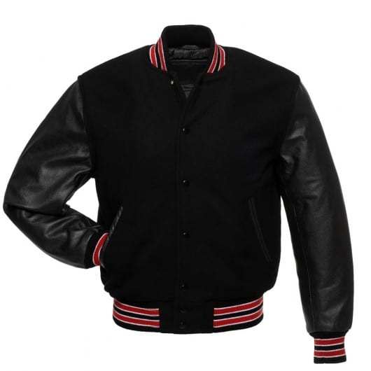 Veste Letterman noire et rouge/blanche avec manches en cuir noir 