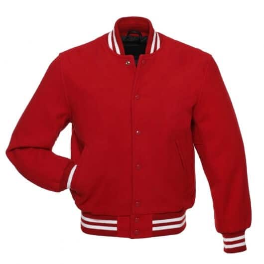 Veste Letterman en laine rouge à rayures blanches 