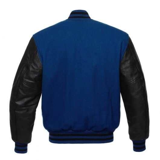 Veste Letterman bleu roi avec manches en cuir noir 