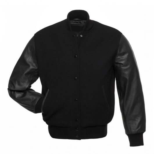 Veste Letterman noire unie avec manches en cuir 