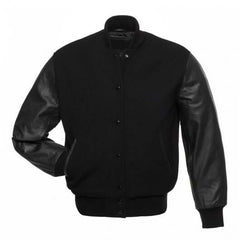 Veste Letterman noire unie avec manches en cuir 