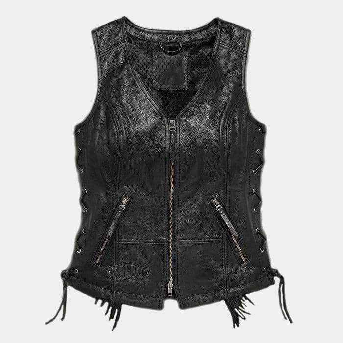 Women Boone Fringed Leather Vest Front